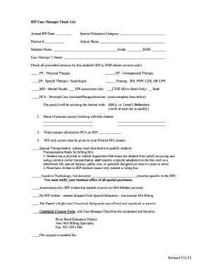 IEP Case Manager Checklist