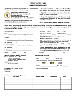 Tallahassee Community College Registration Form