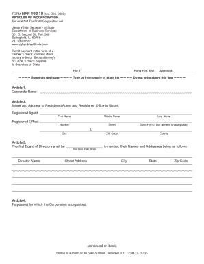 Illinois Articles of Incorporation for Nonprofit