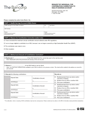 Request by Individual for Contribution Correction to Health Savings Account