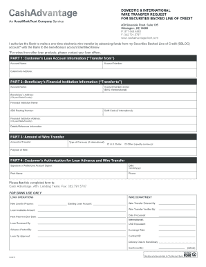 Securities Backed Line of Credit Wire Transfer Request