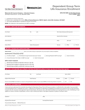 Dependent Group Term Life Insurance Enrollment Form