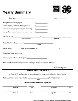 Yearly Summary Form