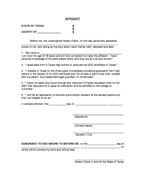 Texas High School Graduate Affidavit
