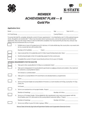 4-H Gold Pin Achievement Plan Application