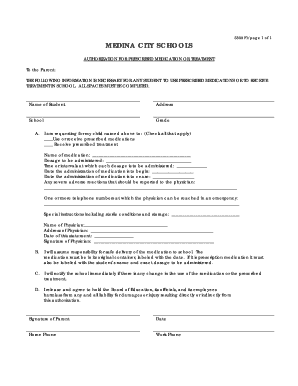 Medina City Schools Medication Authorization Form