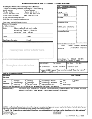 WSU Veterinary Teaching Hospital Accession Form