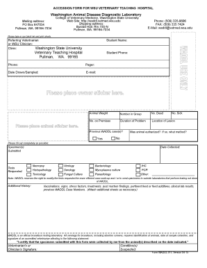 Accession Form for WSU Veterinary Teaching Hospital
