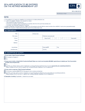 CPA Australia Retired Membership Application