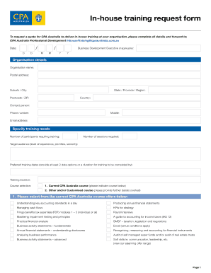 CPA Australia In-House Training Request Form