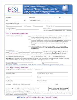 Federal Perkins Loan Deferment/Cancellation Request