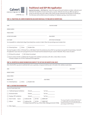 Calvert Traditional and SEP-IRA Application
