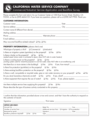 California Commercial/Industrial Water Service Application