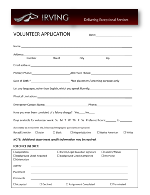 Volunteer Application and Release Form