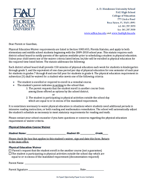 Florida Physical Education Waiver Form