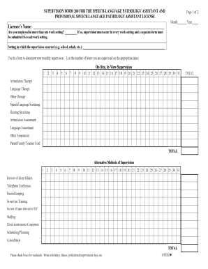 Supervision Form 200 for Speech-Language Pathology Assistant