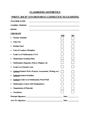 Classroom Aesthetics Checklist