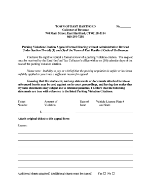 Parking Violation Citation Appeal Form