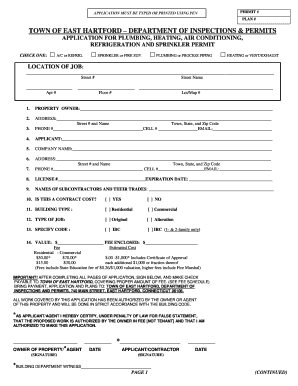 Plumbing Heating Air Conditioning Permit Application