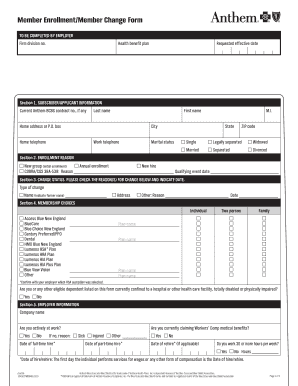 Anthem Blue Cross Member Enrollment Form