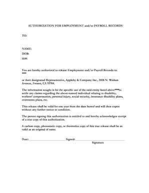 Authorization for Employment and Payroll Records
