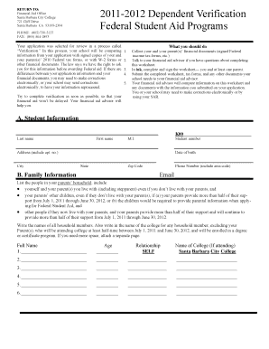 2011-2012 Dependent Verification Form