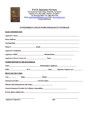 Automobile Collectors Insurance Coverage Application