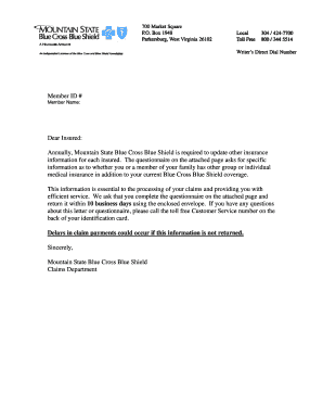 Mountain State Blue Cross Blue Shield Other Insurance Questionnaire