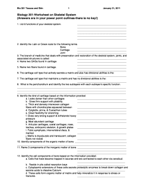 Biology 201 Skeletal System Worksheet