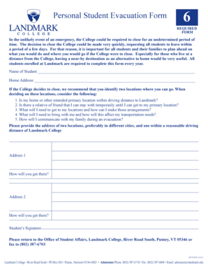 Personal Student Evacuation Form