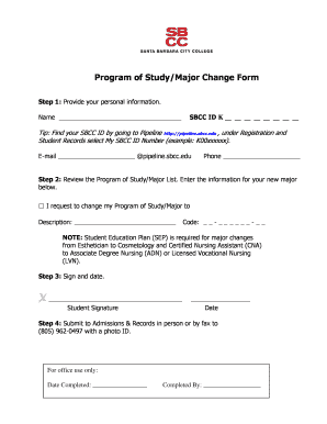 Program of Study Major Change Form