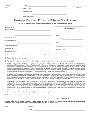 Alabama Business Personal Property Tax Return Short Form
