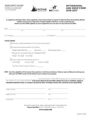 Ocean County College Withdrawal and Drop Form