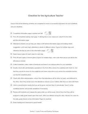 Checklist for the Agriculture Teacher - FFA - ffa