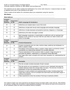 Universal Usability Checklist for Web-Based Learning Resources