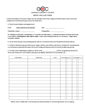 MODEL RELEASE FORM - Glendale Community College - lib gccaz