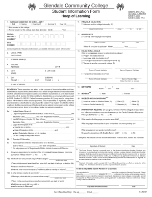 Glendale Community College Student Information Form