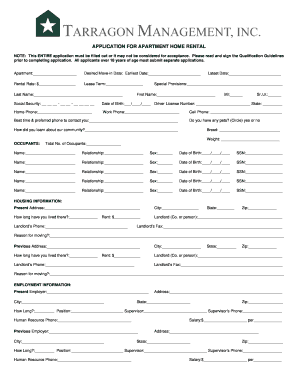 Apartment Rental Application Form