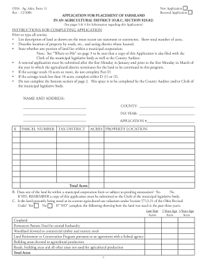 Ohio Farmland Agricultural District Application