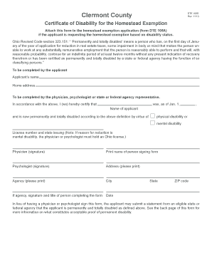 Ohio Homestead Exemption Disability Certificate