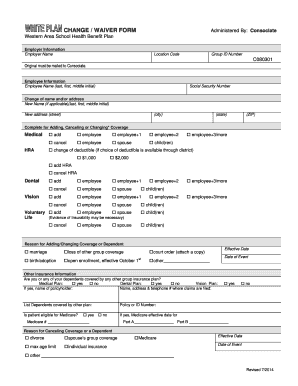 Western Area School Health Benefit Plan Change Waiver Form
