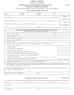 Ohio Manufactured Home Conveyance Fee Form DTE 100M