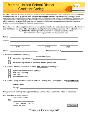 Arizona State Tax Credit Donation Form