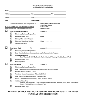 Arizona Tax Credit Request Form