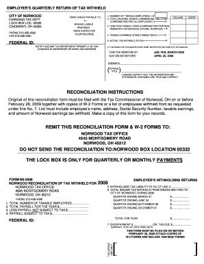 Norwood Employer Quarterly Tax Withholding Return