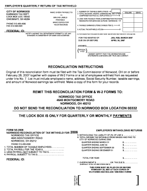 Norwood Employer Quarterly Return of Tax Withheld