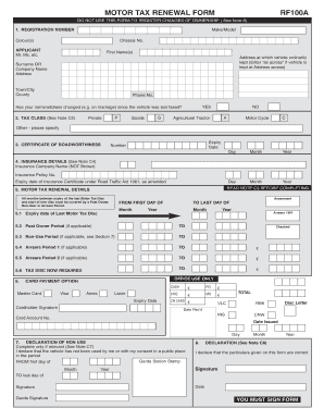 Motor Tax Renewal Form RF100A