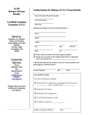 Release of Exam Authorization for CLC Exam Results