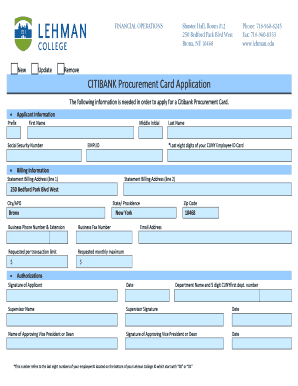 CitiBank Procurement Card Application