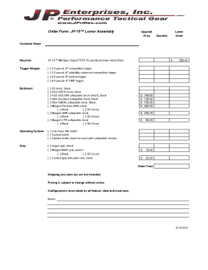 JP-15™ Lower Assembly Upgrade Order Form